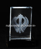 Khanda Symbols of Sikhism in Crystal Block for Souvenir