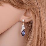 Alloy Gold Colors Statement Austria Blue Crystal Long Earrings