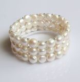 4 Row Stretch Coin Freshwater Pearl Bracelet (EB1584)