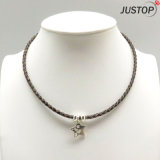 Crystal Collar Necklace in Leather with Star Pendant