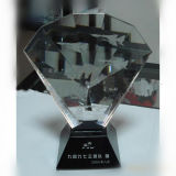 Diamond Shape Crystal Award with Black Base