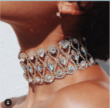 Luxury Full Rhinestone Super Glittering Flower Collar Diamond Choker Necklace Jewelry