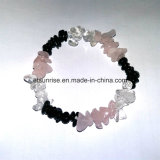 Natural Black Tourmaline Crystal Rose Quartz Chips Bracelet