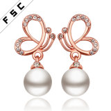 Hot Sale Rose Gold Plated Fashion Jewelry Butterfly Pearl Earrings