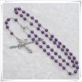 Plastic Violet Colour Round Catholic Beads Rosary (IO-cr233)