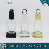 1oz 30ml Square Clear Glass Bottle with Dropper