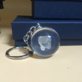 Customized Round Shape 3D Laser Engraved Crystal Glass Keychain