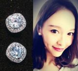 Cubic Zircon Diamond Crystal Stud Silver Earrings