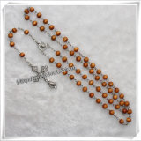Wooden Rosary with Natural Round Beads and Cross Item: Io-Cr249
