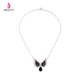 Elegant Inlaid Crystal Wings Shape Alloy Women's Short Sweater Necklace Water Drop Design Pendant