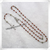 Pretty Natural Stone Saint Beads Rosary Necklace (IO-cr089)