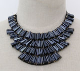 Lady Navy Blue Crystal Chunky Choker Fashion Necklace Jewelry (JE0160-navy)