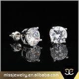 White Gold Single Stone Cubic Zirconia Stud Earrings Mjce040
