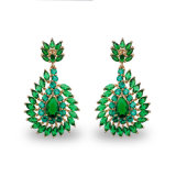 Women Charm Stud Earring 18k Gold Plated Green Crystal Earrings