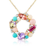 Charm Jewelry Colorful Stone Hoop Pendant Necklace
