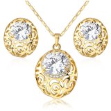 Fashion Hollow Design Alloy Crystal Earring Pendant Necklace Jewelry Set