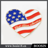 Wholesale Alloy Custom Silver Enamel Heart USA Flag Pin Brooch