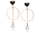 Retro Sweet Girl Hollow Peach Heart Simulated Pearl Earrings Circle Geometric Simple Rose Gold Color Long Earrings Female