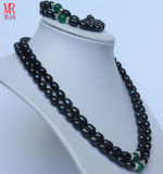 2strands Fashion Black Nature Pearl Necklace Set (ES1318)