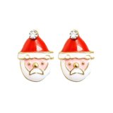Enamel Transparent Crystal Christmas Santa Claus Stud Earrings for Women