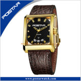 Sapphire Crystal Glass Genuine Leather Strap Alligator Pattern Quartz Wrist Watch