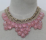 Women Pink Bead Crystal Chunky Choker Fashion Necklace (JE0154-2)