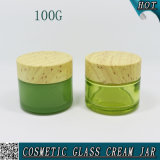 100g Empty Colorful Glass Cosmetic Cream Jar with Wooden Cap