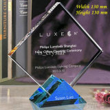 Blue Base and Clear Square Crystal Trophy for Souvenir