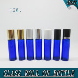 10ml Blue Cylinder Stainless Steel Roller Ball Glass Roll on Bottle