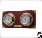 Nautical Clock & Barometer with Solid Wood Plaque