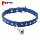 New Dog Leather Collar with Crystal White Bells PU Pet Collar Pet Product