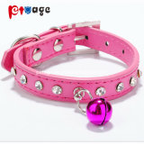 Pet Leather Collar with Crystal Dog Product White Bells PU Pet Supply