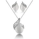 Fashion Jewelry Rhodium Cat Eye Necklace Set for Women