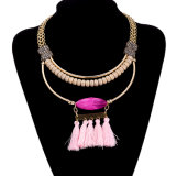 Bohemian Style Beaded Tassel Gold Plated Pendant Necklace Artificial Jewelry
