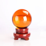 Decoration Balls Glass Craft 150mm Yellow Crystal Ball with Including Wooden Stand