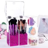 Perspex Lucite Makeup Organizer with 2 Make up Brush Holders and 3 Drawers