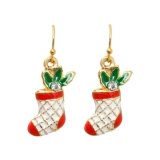 Enamel Epoxy Christmas Stocking Drop Earrings with Crystal Christmas Gifts