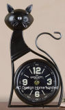 Vintage Decorative Antique Black Cat Shape Metal Table Top Clock