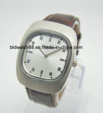 Swiss Movement Square Case Stainless Steel Leather Watches for Men