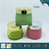 120ml Green and Pink Coloured Glass Cosmetic Jar