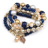 4pcsset Designer Fashion Multilayer Crystal Beads Leave Tassel Bracelet