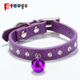 Dog Leather Collar with Crystal Pet Product White Bells PU Pet Supply