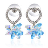 New Design Imitation Sapphire Jewelry Crystal Rhinestone Alloy Heart Drop Earrings