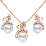 Imitation Necklace 18K Gold Plated Crystal Pearl Jewelry Set