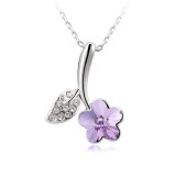 Fashion Purple Crystal Flower Pendant Rhodium Plating Necklace