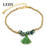 Mini Crystal Gold Plated Ball Chain Green Stone Beads Bracelets