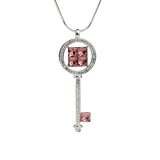 Key Crystal Charm Pendant Chain Necklace for Women