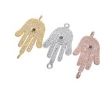 CZ Micro Pave 925 Sterling Silver Hamsa Hand Charms for Bracelet Making Mjcc022