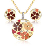 Fashion Jewelry Enamel Flower Design Gold Necklace Set