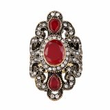 Vintage Jewelry Black Red Resin Stone Turkish Ring